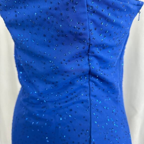 Y2K JESSICA McCLINTOCK Gunne Sax Maxi one shoulder blue ruffle front dress Small - Picture 3 of 7